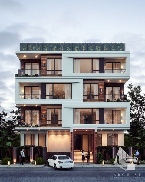 Building Facade Design, Apartment Exterior Design, Small Apartment Building Design, Residential Architecture Apartment, Small Apartment Building, Apartments Exterior, Apartment Exterior, Facade Architecture Design, Residential Building Design