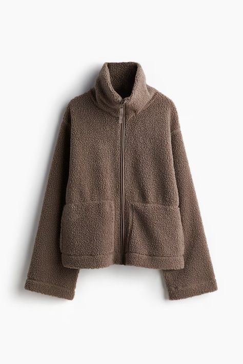 Teddy Bear Jacket - Mock Turtleneck - Long sleeve - Brown - Ladies | H&M CA Hm Coat, Bear Fabric, Teddy Bear Jacket, Girl Material, Bear Jacket, Soft Teddy, Soft Teddy Bear, Long Trench Coat, Teddy Jacket