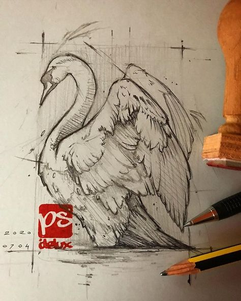 My Owl Barn: Amazing Geometric Drawings of Animals and Birds by Psdelux Ideas To Sketch Inspiration, Swan Sketch Pencil, Animal Pencil Sketches, Animal Art Sketches, Swan Drawings, Swans Drawing, Swan Sketch, Sketches Animals, Animals To Draw