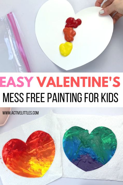 Easy Valentine’s Day Mess Free Painting For Kids  - Active Littles Valentines Toddler Activities, Kids Painting Activities, Valentines Art For Kids, Preschool Valentines Activities, Preschool Valentine Crafts, Toddler Valentine Crafts, For Birthday Card, Mess Free Painting, Art Invitations