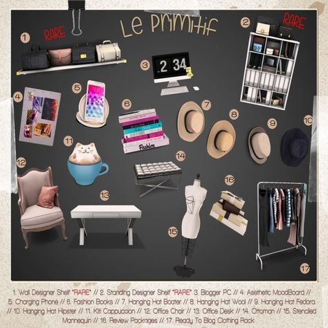 Le Primtif | Cc Furniture, Sims 4 Bedroom, Sims 4 Clutter, Hanging Hats, Sims 4 Cc Skin, Sims 4 Dresses, The Sims 4 Download, Fashion Office, Sims 4 Cc Furniture