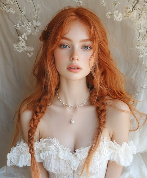 Boho Ginger Chain Braids 🌿🌼 Ginger Hair With Blue Eyes, Boho Red Hair, Hairstyles For Strawberry Blonde Hair, Face Claim Pink Hair, Doll Face Beauty, Face Claims Ginger, Ginger Hair Photoshoot, Strawberry Blonde Face Claim, Redhead Woman Art