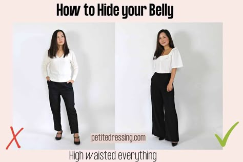 How to Hide your Belly: 21 Must Know Clothing Hacks Outfits To Conceal Belly, Round Belly Outfits, Hide Apron Belly, Outfits For Big Belly Women, Apron Belly Outfits, Belly Outfits, Apron Belly, Hiding Pregnancy, Tummy Pooch