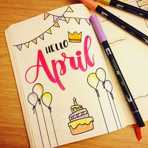 I like the idea of organizing by month (sense of time(put year))  and drawing on it as it goes by -HG Birthday Bullet Journal, Bullet Journal Layout Ideas, Journal Monthly Cover, Journal Layout Ideas, Monthly Cover Page, Cover Page Ideas, April Bullet Journal, Bullet Journal Monthly, February Bullet Journal