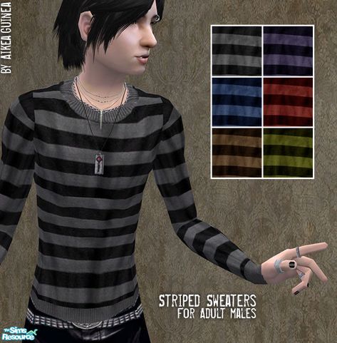 The Sims Resource - Striped Sweaters for Adult Males Sims 4 Cc Goth, Sims 3 Cc Clothes, Goth Male, Sims 4 Things, Sims 4 Male Clothes, Male Sweaters, Striped Sweaters, Sims Custom Content, The Sims 2 Cc