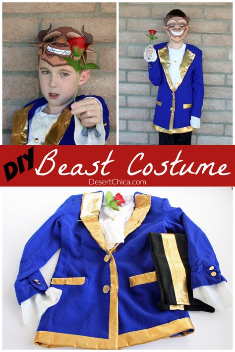 Beauty and the Beast might be a fun costume theme with Disney's latest live action movie arriving soon. Check out this easy DIY Beast costume. Start with a blue blazer and gold duct tape and you are almost done! Beast Costume Diy, Diy Beast Costume, Beauty And The Beast Costume, Beast Costume, Costume Tutorial, Homemade Costumes, Live Action Movie, Easy Costumes, Costume Themes