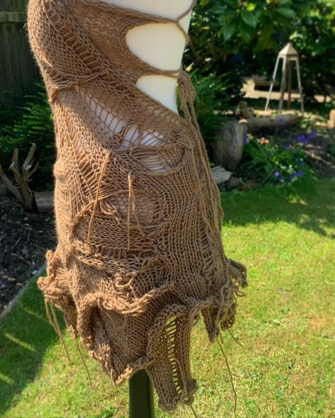 1/1 distressed brown mini dress🤎 #knitting #crochet #pinterest #slowfashion #knitwear Crochet Sweater Distressed, Handmade Brown Knit Sweater, Distressed Knit Dress, Knit Fairycore, Distressed Knit, Dress Knitting, Brown Mini Dress, Knitting Crochet, Knitting Designs