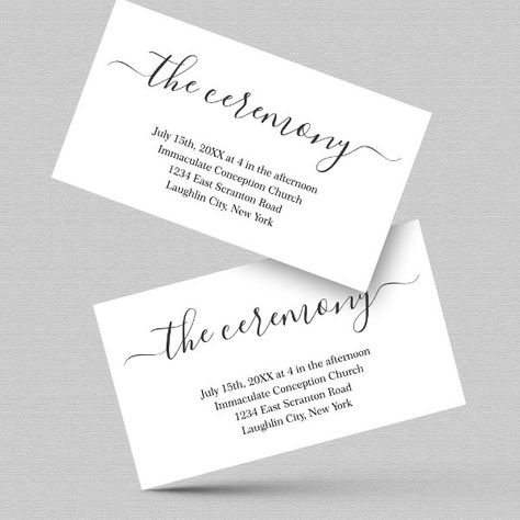 Wedding Ceremony Enclosure Card - Simple Small Ceremony Invitations, Ceremony Insert Cards, Immaculate Conception Church, Wedding Invitation Inserts, Card Simple, Wedding Enclosure Cards, Simple Business Cards, Shop Wedding, Free Birthday Invitations