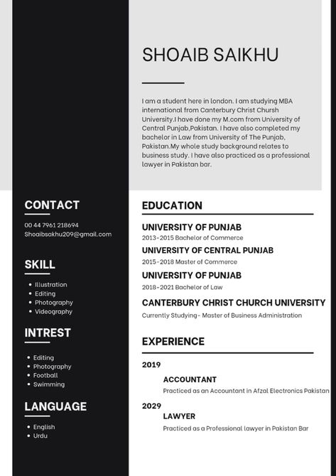 Contact with me for CV with photo Cv For Students, Cv Maker, It Cv, Bachelor Of Laws, Bachelor Of Commerce, Masters In Business Administration, Business Studies, Law Student, Business Administration