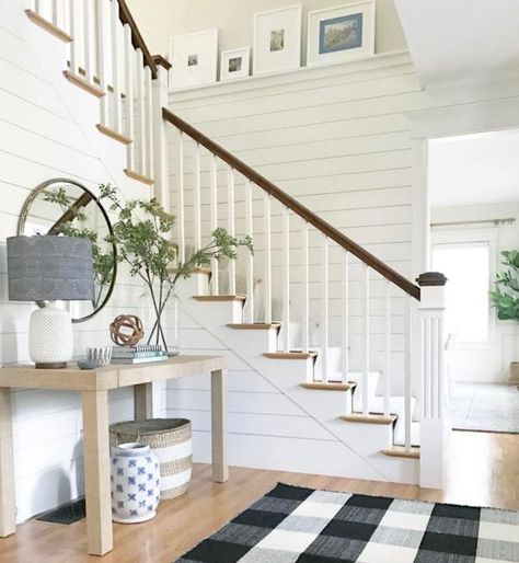 #stairs #flights #walking #room Farmhouse Staircase Decor, Modern Farmhouse Staircase, Farmhouse Staircase, Farmhouse Stairs, Farmhouse Winter Decor, Staircase Decor Ideas, Diy Staircase, Rustic Entryway, Farmhouse Entryway