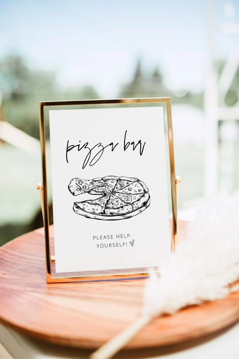 Pizza Bar Sign Wedding Pizza Bar Printable Pizza Wedding - Etsy Brazil Pizza Bar Sign Wedding, Wedding Pizza Sign, Pizza And Booze Before I Dos, Engagement Party Pizza, Pizza Reception Wedding, Pizza Table, Pizza And Brews Before I Do, Pizza Truck Wedding, Pizza Wedding Buffet