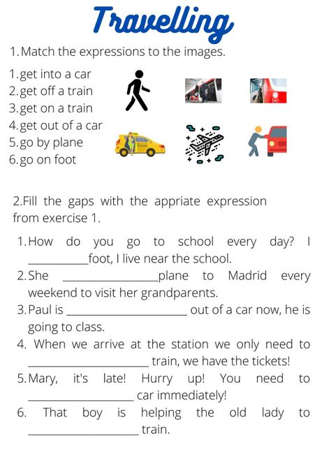 Travel Vocabulary Worksheet, Hello English, Transportation Worksheet, English Speech, Vocabulary Exercises, Esl Teaching Resources, English Teaching Resources, Esl Vocabulary, English Worksheets For Kids