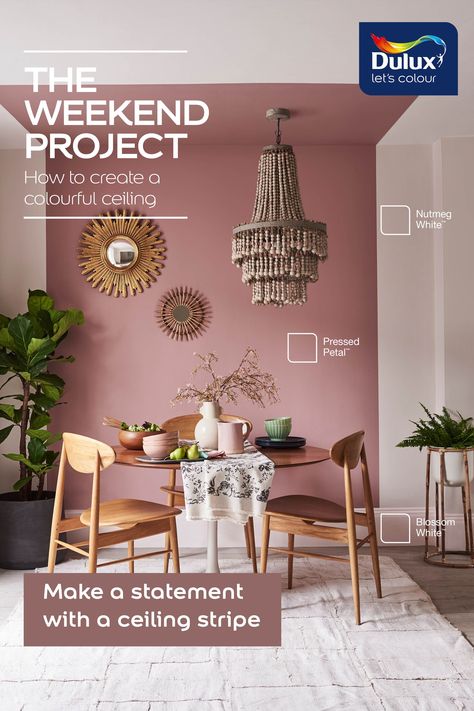 Dulux Pressed Petal is the perfect sophisticated pink for a stylish dining room. Feature Wall Living Room, Pink Walls, Room Paint, Wall Color, Room Colors, Interior Design Trends, 인테리어 디자인, Living Room Wall, Bedroom Wall