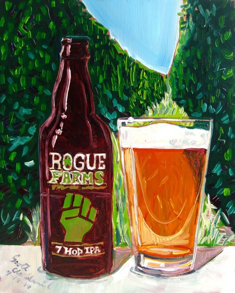 Beer Painting of Rogue Farms 7 Hops IPA. Year of Beer Paintings - Day 109. Poster Beer, Beer Painting, Craft Beer Gifts, Beer Hops, Ipa Beer, Beer Gift, Beer Art, Beer Theme, Beer Poster