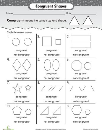 Early geometry > Shape Basics: Congruent Shapes Congruent Shapes, Third Grade Geometry, Homework Board, Math Practice Worksheets, Grade 6 Math, Money Math, Geometry Shape, Math Work, Math Words