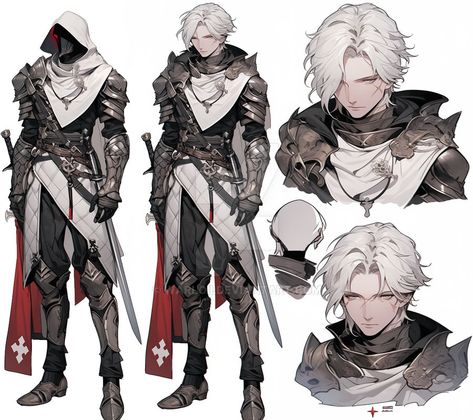 Tiefling White Hair Male, Light Armor Men, Anime Knight Art, Custom Anime Characters, Anime Character Sheet, Anime Character Design References, Cleric Dnd, Walpapers Cute, Draw Anime