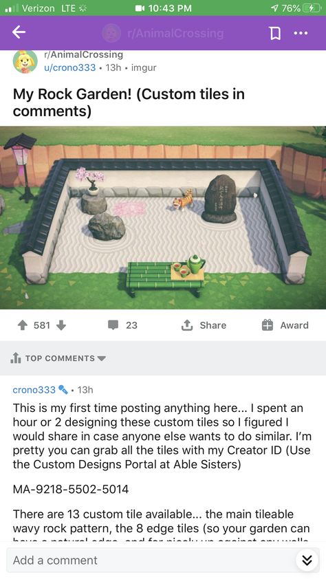Zen Garden Animal Crossing Code, Animal Crossing Zen Garden Ideas, Acnh Garden Design Code, Zen Garden Acnh Code, Acnh Zen Garden Design Code, Acnh Asian Design Codes, Acnh Zen Island, Acnh Zen Garden Idea, Acnh Rock Garden Design