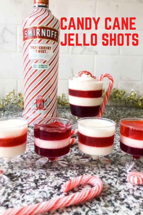 These Candy cane Jello shots are festive and fun! The layered peppermint shots are impressive and easy to make for any holiday drinks menu. Christmas jello shots Candy Cane Jello Shots, Peppermint Jello Shots, Peppermint Shots, Holiday Jello Shots, Jello Shooters, Christmas Jello, Peppermint Vodka, Christmas Jello Shots, Menu Christmas