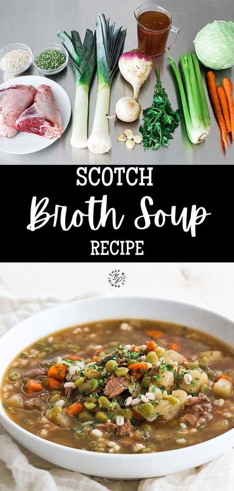 This tasty Scotch broth soup recipe is loaded with vegetables, fall off the bone slow cooked lamb shanks, and tender-cooked barley. You will be blown away by the delicious flavors in this traditional Scottish soup recipe. I’ve long said that soup is my first love because I adore making it and eating it. Lamb Barley Soup, Scottish Broth Soup, Scottish Soups And Stews, Lamb And Barley Soup, Lamb Broth Soup, Lamb Soup Bones, Lamb Broth Recipes, Lamb Bone Soup, Scottish Soup Recipes