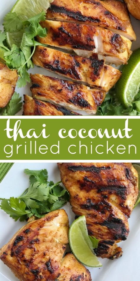 Thai Coconut Grilled Chicken | Grilled Chicken Recipes | Thai coconut chicken will be the best grilled chicken you'll make this summer! It's a must make for grilling season. Chicken marinated in coconut milk, lime, curry powder, and other spices. #grillingrecipes #chicken #grilledchicken #dinner #dinnerrecipes #recipeoftheday Chicken Recipes Thai, The Best Grilled Chicken, Tandoori Recipes, Thai Coconut Chicken, Best Grilled Chicken, Season Chicken, Grilled Recipes, Grilled Foods, Chicken Grilled