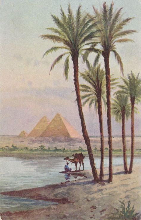 Egyptian Bathroom, Arabian Landscape, Egypt Poster, Egyptian Painting, The Pyramids, 1920s Vintage, Egypt Art, Ancient Egyptian Art, Eastern Art