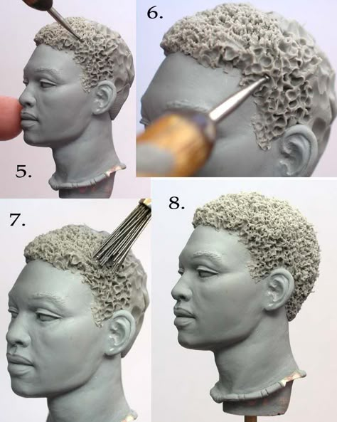 Textured hair tutorial Sculpting Tutorials, Sculpture Techniques, Sculpture Art Clay, Sculptures Céramiques, 3d Sculpture, Afro Textured Hair, Ceramic Techniques, Sculpting Clay, Art Clay