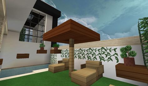 Minecraft Backyard Ideas Modern, Backyard Ideas Minecraft, Backyard Minecraft Ideas, Minecraft Patio Ideas, Minecraft Patio, Minecraft Backyard Ideas, Minecraft Backyard, Minecraft Outdoor Ideas, Simple Minecraft Builds