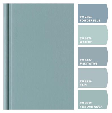 Watery Sherwin Williams Exterior, Aqua Exterior House Paint, Sherwin Williams Festoon Aqua, Sherwin Williams Light Teal Paint Colors, Light Teal Room Ideas, Sherwin Williams Aqua Colors, Teal Gray Paint, Tranquil Aqua Sherwin Williams, Festoon Aqua Sherwin Williams