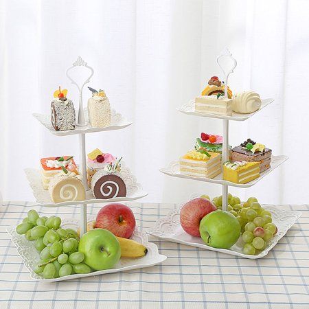 Description Three-layer fruit plate with large storage is very convenient for you and your families to use. You can put cakes ,fruits or vegetables, candy, dessert and other goods on it , save space. Perfect for all kinds of activities, such as wedding, engagement, birthday, party, baby shower, Christmas, etc. Only take minutes to connect the pieces and tighten everything up. Also can be dismantled when not use, convenient to store and carry. Specifications: Color: white Size: 24*24*37cm Materia Vegetable Storage Rack, Tiered Serving Stand, Food Display Stands, Afternoon Tea Wedding, Dessert Holder, Cupcake Stand Wedding, Cupcake Tiers Stand, Cake Rack, Cake Stand Display