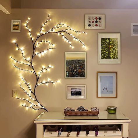 Vine Lights, Branch Lights, Bathroom Plants Decor, Fireplace Windows, College Room Decor, Aesthetic Bedroom Ideas, Led Tree, Bulbs Indoor, Bathroom Plants