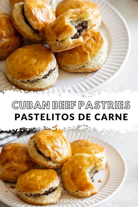 Cuban Pastry Recipes, Picadillo Cubano Receta, Beef Pastelitos Recipe, Cuban Appetizers Simple, Authentic Cuban Recipes, Cuban Recipes Authentic, Cuban Food Authentic, Cuban Pastelitos, Cuban Pastries