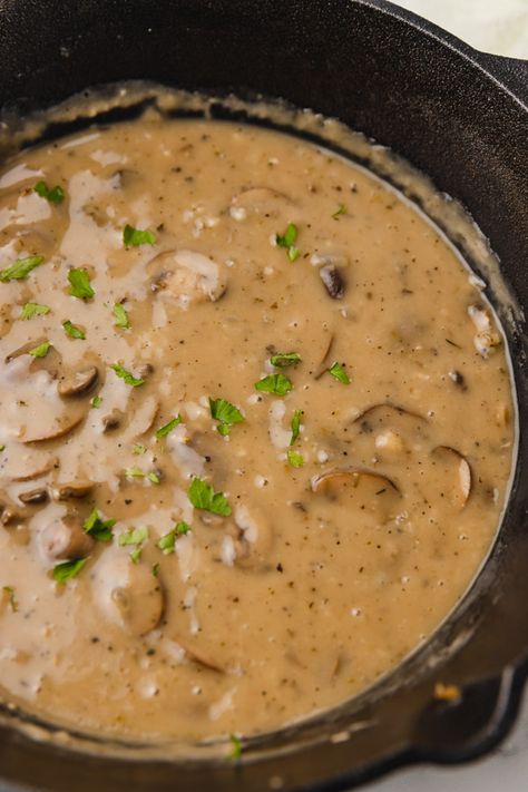 Mushroom Gravy Recipe Cream Of Mushroom Soup Gravy Recipes, Cream Of Mushroom Gravy Recipe, Mushroom Sour Cream Gravy, Mushroom Gravy With Cream Of Mushroom, German Mushroom Gravy, Mushroom Gravy With Cream Of Mushroom Soup, Gravy With Cream Of Mushroom Soup, Beefy Mushroom Soup Recipes, Mushroom Brown Gravy Recipe