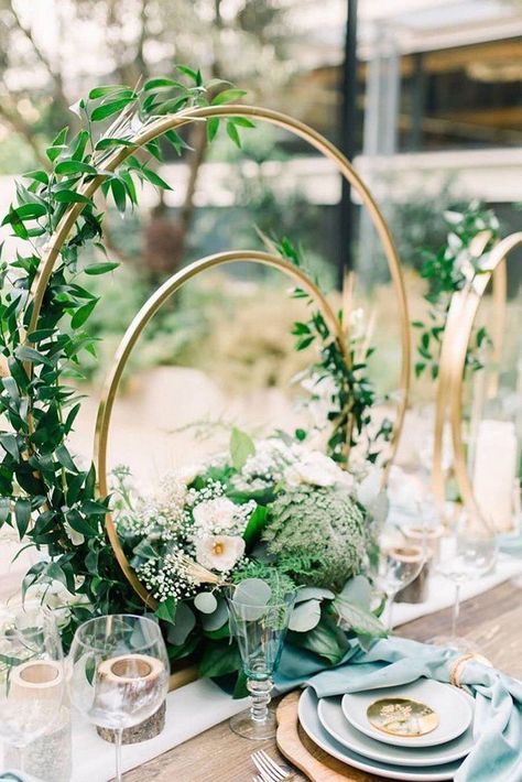 42 Outstanding Wedding Table Decorations ❤ wedding table decorations greenery romantic centerpiece with golden hoops carissawoophotography #weddingforward #wedding #bride #weddingdecor #weddingtabledecorations Romantic Centerpieces, Beautiful Wedding Centerpiece, Arrangement Of Flowers, Tall Centerpieces, Wedding Table Decorations, Wedding Table Centerpieces, Floral Centerpieces, Flower Centerpieces, Simple Weddings