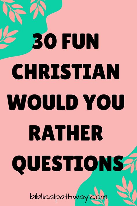 ‘Would You Rather’ questions are not only entertaining but can also provoke thoughtful consideration, especially within a Christian context. This collection of 30 Christian-themed ‘Would You Rather’ questions is perfect for group discussions, icebreakers at Would You Rather Christian Questions, Bible Discussion Questions, This Or That Christian Edition, Christian Questions To Ask Someone, Would You Rather Bible Edition, Bible Would You Rather Questions, Teen Bible Study Lessons, Questions To Ask People, Youth Group Lessons