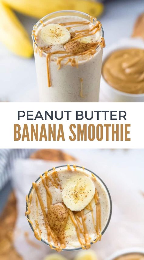 Looking for a creamy and healthy smoothie recipe? Try this easy, dairy-free Peanut Butter Banana Smoothie! Packed with high-protein ingredients like peanut butter, flax seed, and chia seeds, it's the perfect breakfast on the go or post-workout snack. Whip up this delicious smoothie and give your morning a nutritious boost! Peanut Butter And Banana Smoothie, Breakfast Smoothie Healthy, Peanut Butter Banana Smoothie Recipe, Greek Yogurt Smoothie, Peanut Butter Banana Smoothie, Banana Smoothie Recipe, Breakfast Smoothie Recipes, Smoothie Healthy, Healthy Breakfast Smoothies