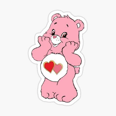 Character Sticker Design, Pink Stickers Png, Pink Bear Sticker, Love Care Bear, Valentines Characters, Pastel Pink Stickers, Cute Pink Character, Cool Stickers Aesthetic, Cute Stickers To Print