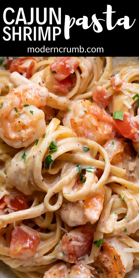 Shrimp Pasta With Tomatoes, Creamy Cajun Shrimp, Cheese Shrimp, Pasta Recipes Video, Seasoned Shrimp, Pasta With Tomatoes, Creamy Cajun Shrimp Pasta, Seafood Dinners, Cajun Sauce