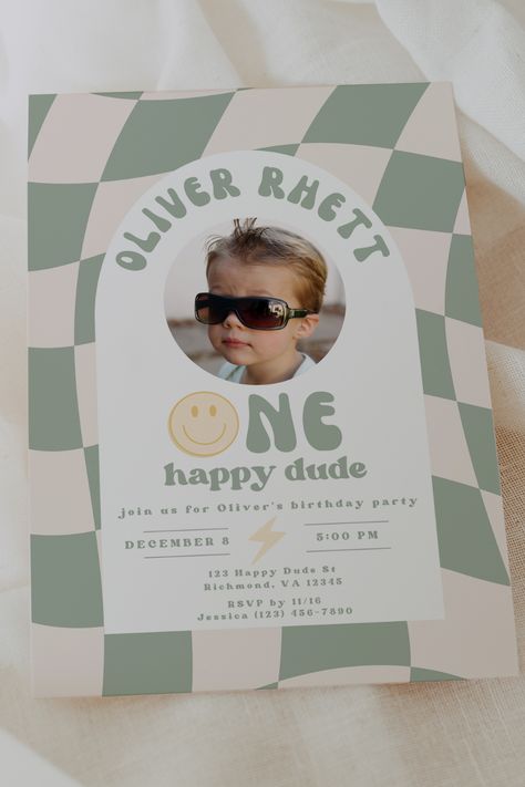 First Birthday Boy Decorations Ideas, 1st Birthday Party Boy, Template Birthday Invitation, Dude Birthday Party, One Happy Dude Birthday, Dude Birthday, Birthday Party Boy, Invitation 1st Birthday, One Happy Dude