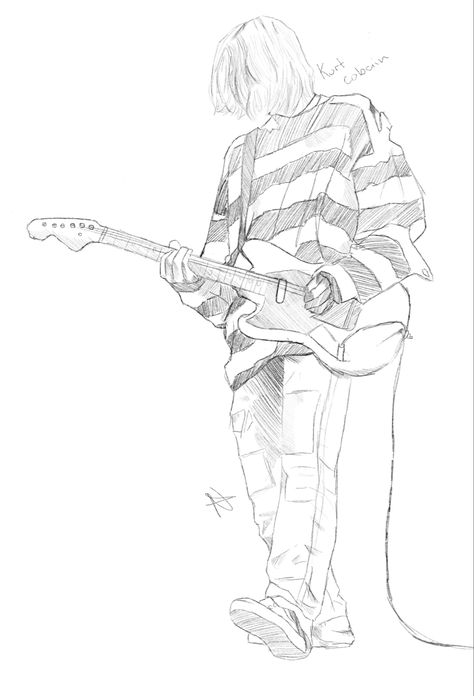 Kurt Cobain Guitar, Nirvana Drawing, A Pencil, Drawing Sketch, A Drawing, Kurt Cobain, Pencil Drawing, Nirvana, Electric Guitar