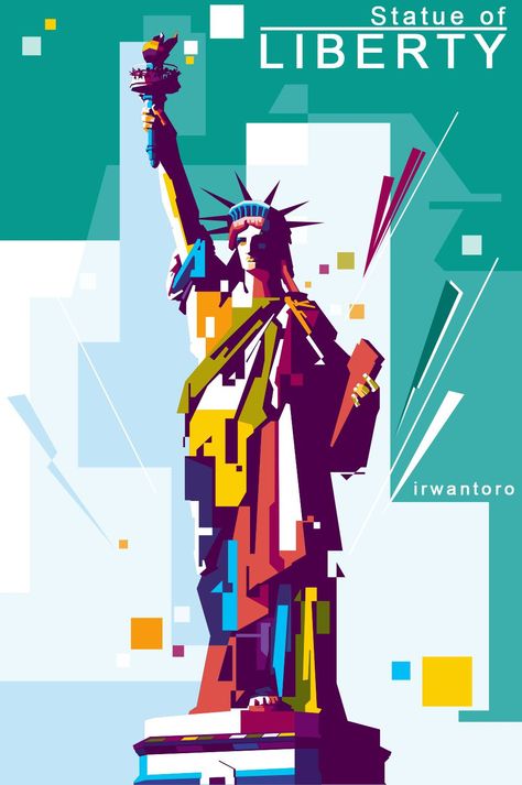 Statue of Liberty di New York, NY Lady Liberty Crown, Wpap Art, Modern Graphic Art, Batik Art, Lady Liberty, New York Art, Sketch Inspiration, Art Pop, Character Design Animation