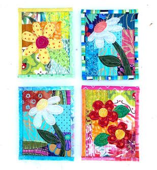 Quilted Art Wall Hangings, Fabric Cards Handmade Tutorial, Fabric On Cards, Small Applique Projects, Quilt Postcards, Fabric Greeting Cards Tutorials, Fabric Postcards Ideas Free Pattern, Quilted Cards Handmade, Fabric Greeting Cards