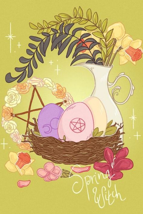 Ostara Aesthetic Wallpaper, Ostara Wallpaper, Wicca Wallpaper, Ostara Aesthetic, Blessed Ostara, Happy Ostara, Pop Illustrations, Imbolc Ritual, Spring Magic