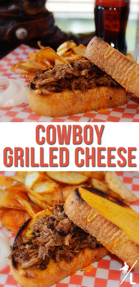 Cowboy Grilled Cheese & Brau Chips - A Cowboys Life #grilledcheese #brisket #easydinner Cowboy Lunch Ideas, Cowboy Grilled Cheese, Cowboy Meals Dinners, Cowboy Meals, Brisket Grilled Cheese, Brisket Grilled, Cowboy Dinner, Cowboy Grill, Cowboy Food