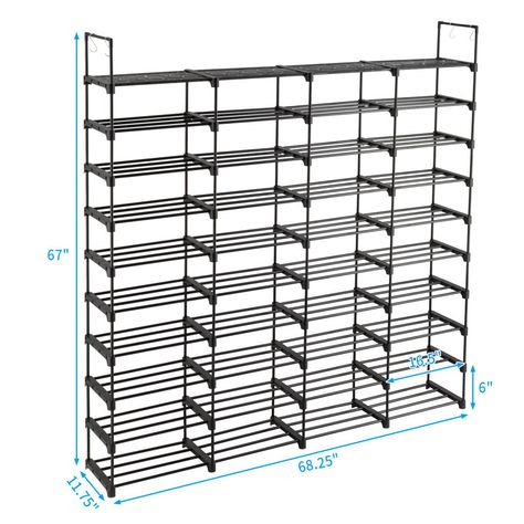 Rebrilliant 72 Pair Stackable Shoe Rack & Reviews | Wayfair Shoe Rack With Hooks, Garage Shoe, Shoe Shelf In Closet, Black Shoe Rack, Large Shoe Rack, Shoe Organization, Shoe Rack Storage, Metal Shoe Rack, Shoe Rack Entryway