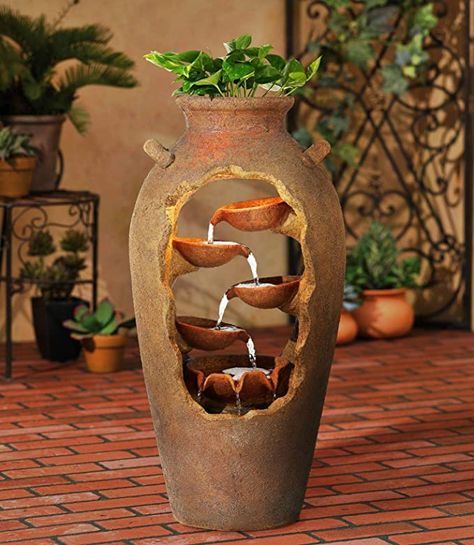 Cascading Planter, Faux Ceramic, Diy Water Fountain, Indoor Water Fountains, Fountain Design, Tabletop Fountain, Fountain Feature, Waterfall Fountain, Water Fountains Outdoor