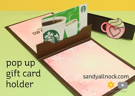 Make a Card – with an interior POP UP for a gift card holder! | Sandy Allnock Pop Up Gift Card Holder, Pop Up Gift Card, Card Holder Template, Pop Up Gift, Gift Card Holder Template, Coffee Stamps, Sandy Allnock, Diy Pop, Coffee Gifts Card