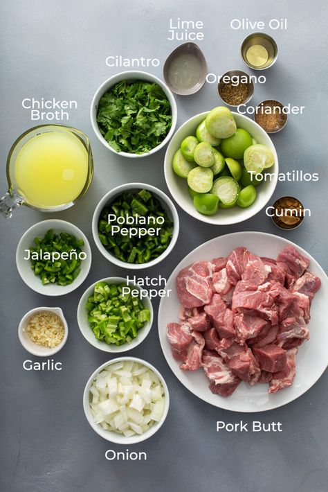 Chile Verde Pork Authentic, Pork In Salsa Verde, Pozole Verde Pork, Pork Verde Tacos, La Loma Green Chili Recipe, Healthy Pork Dishes, Chili Verde Pork Authentic Mexican, Pork Verde Recipe, Crockpot Chili Verde Pork