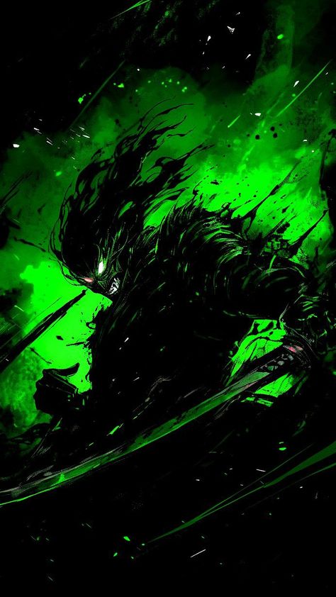 Dark Green Wallpaper Anime, Green Demon Art, Cyberpunk Witch, Phonk Pfp, Green Pfps, Green Samurai, Green Demon, Goddess Of Egypt, 6 Fingers