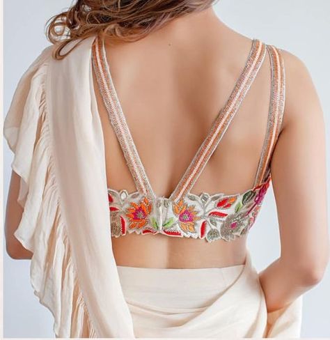 Unique Saree, Embroidery Blouses, India Fabric, Backless Blouse Designs, Saree Draping, New Saree Blouse Designs, Fashion Blouses, Fashionable Saree Blouse Designs, Blouse Embroidery