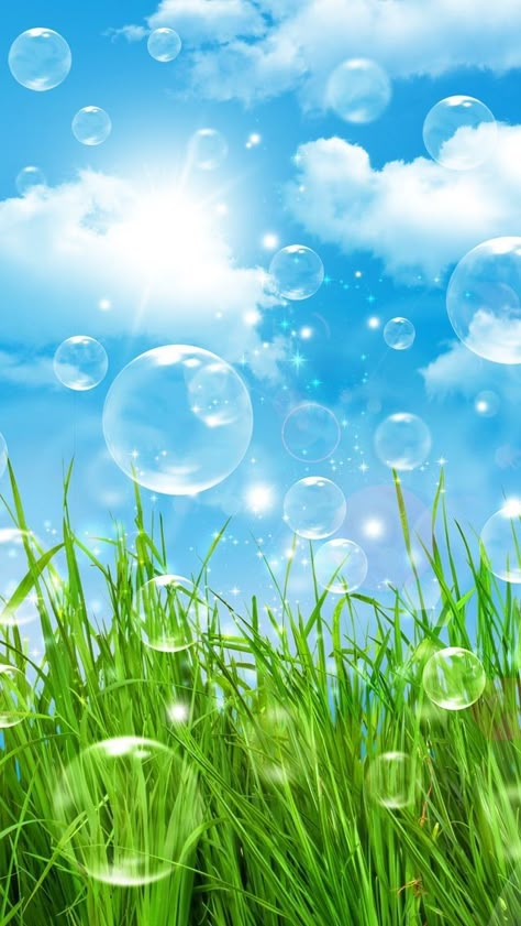 Bubbles 1/2 Frutiger Aero, The Grass, Green Grass, The Sky, Blue Sky, Bubbles, Wallpapers, Iphone, Green